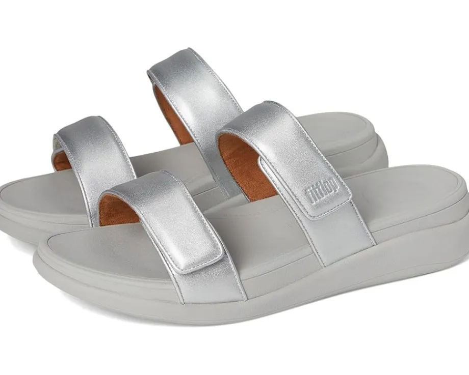 FitFlop F-mode Go Adjustable Flatform Two-Bar Slides Silver Hot