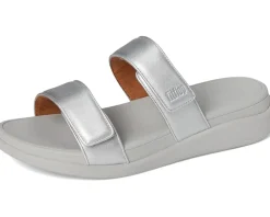 FitFlop F-mode Go Adjustable Flatform Two-Bar Slides Silver Hot
