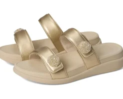 Women FitFlop F-Mode Go Beadie-Button Adj. Flatform 2-Bar Slides