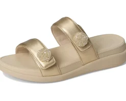 Women FitFlop F-Mode Go Beadie-Button Adj. Flatform 2-Bar Slides