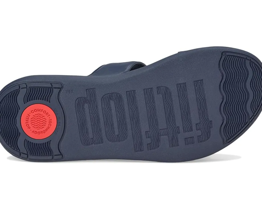FitFlop F-Mode Go Beadie-Button Adj. Flatform 2-Bar Slides Midnight Navy New