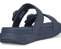 FitFlop F-Mode Go Beadie-Button Adj. Flatform 2-Bar Slides Midnight Navy New