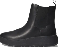 FitFlop F-Mode Leather Flatform Chelsea Boots All Black Clearance