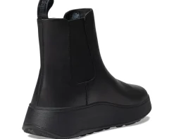 FitFlop F-Mode Leather Flatform Chelsea Boots All Black Clearance