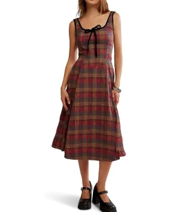 Free People Freya Plaid Midi Cherry Combo Hot
