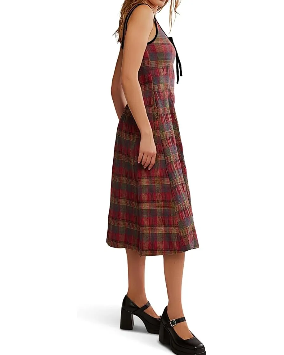 Free People Freya Plaid Midi Cherry Combo Hot