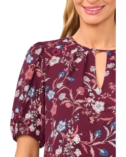 Women CeCe Front Keyhole Short Puff Sleeve Top