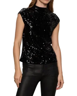 Sanctuary Funnel Neck Sequin Top Black