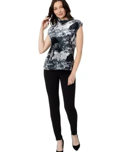 Women Elliott Lauren Galaxy Printed Velvet Sleeveless Turtleneck