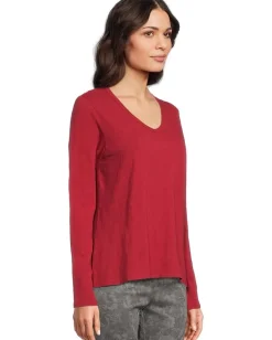 Women Elliott Lauren Garment Dye Tees - Long Sleeve V-Neck Knit Top