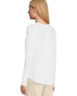 Elliott Lauren Garment Dye Tees - Long Sleeve Round Neck Tee with Rib Sleeve and Back Gusset White Sale