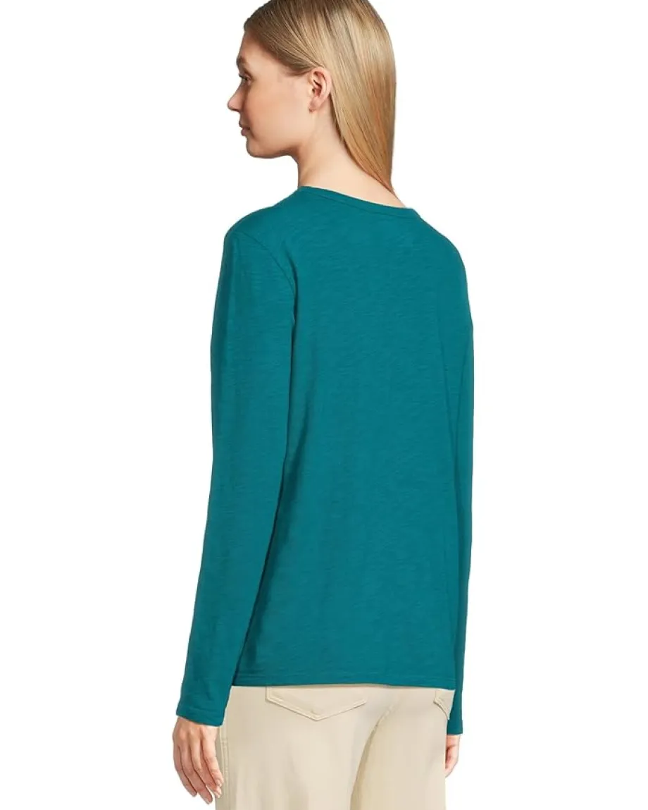 Elliott Lauren Garment Dye Tees - Long Sleeve V-Neck Knit Top Teal