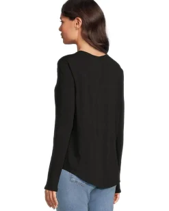 Women Elliott Lauren Garment Dye Tees - Long Sleeve Round Neck Tee with Rib Sleeve and Back Gusset