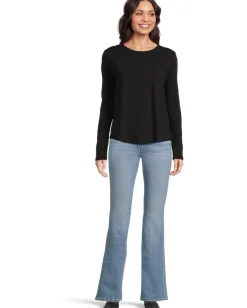 Women Elliott Lauren Garment Dye Tees - Long Sleeve Round Neck Tee with Rib Sleeve and Back Gusset