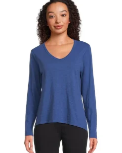 Women Elliott Lauren Garment Dye Tees - Long Sleeve V-Neck Knit Top