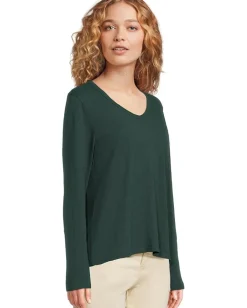 Women Elliott Lauren Garment Dye Tees - Long Sleeve V-Neck Knit Top