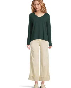 Women Elliott Lauren Garment Dye Tees - Long Sleeve V-Neck Knit Top