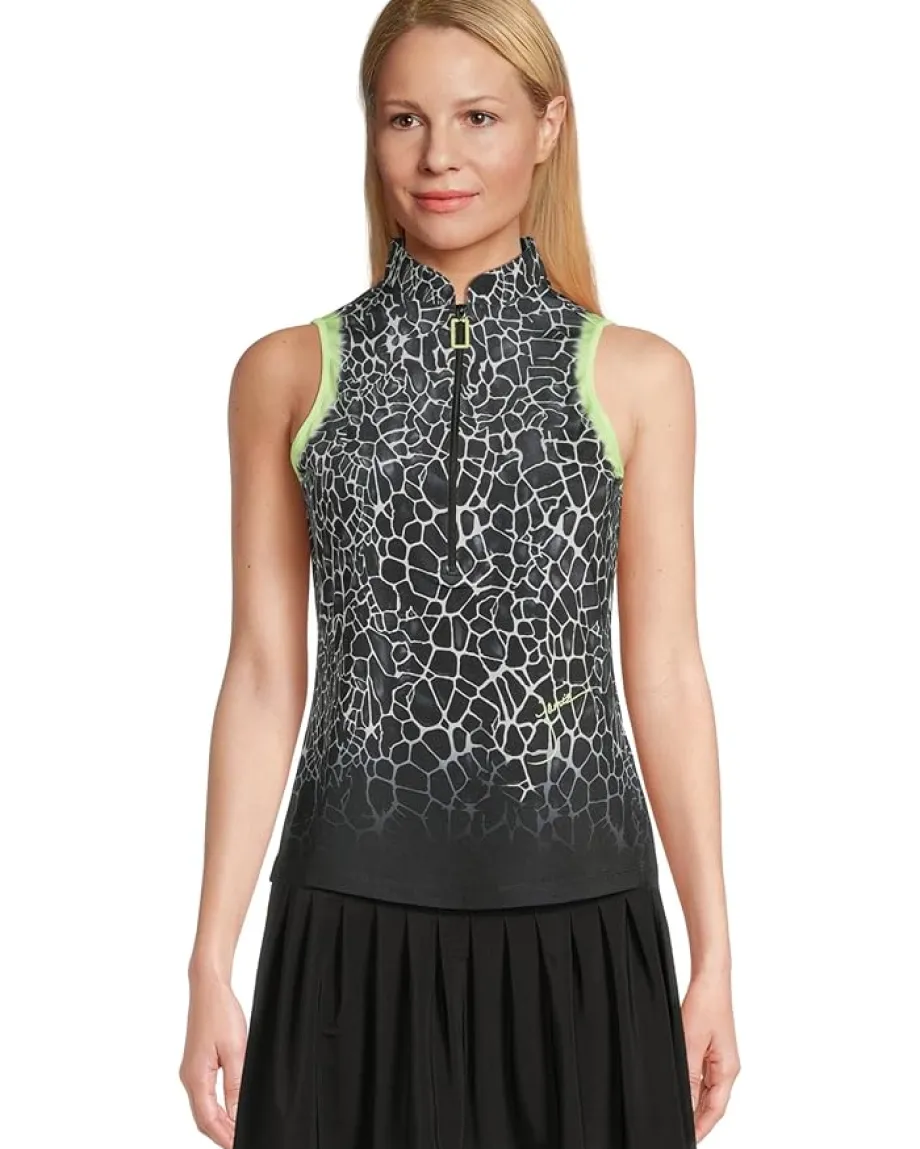 Jamie Sadock Gator Print Sleeveless Polo Black Clearance