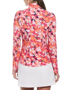 Callaway Geometric Floral Long Sleeve Sun Protection Pink Peacock Hot