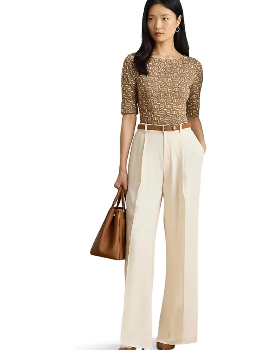 Lauren Ralph Lauren Geo-Print Stretch Cotton Boatneck Tee Taupe Multi Outlet