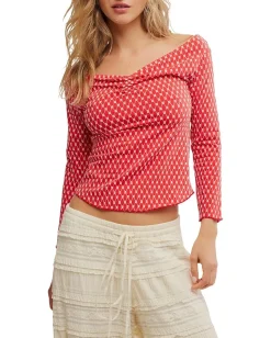 Free People Gia Eyelet Top Red Combo Outlet