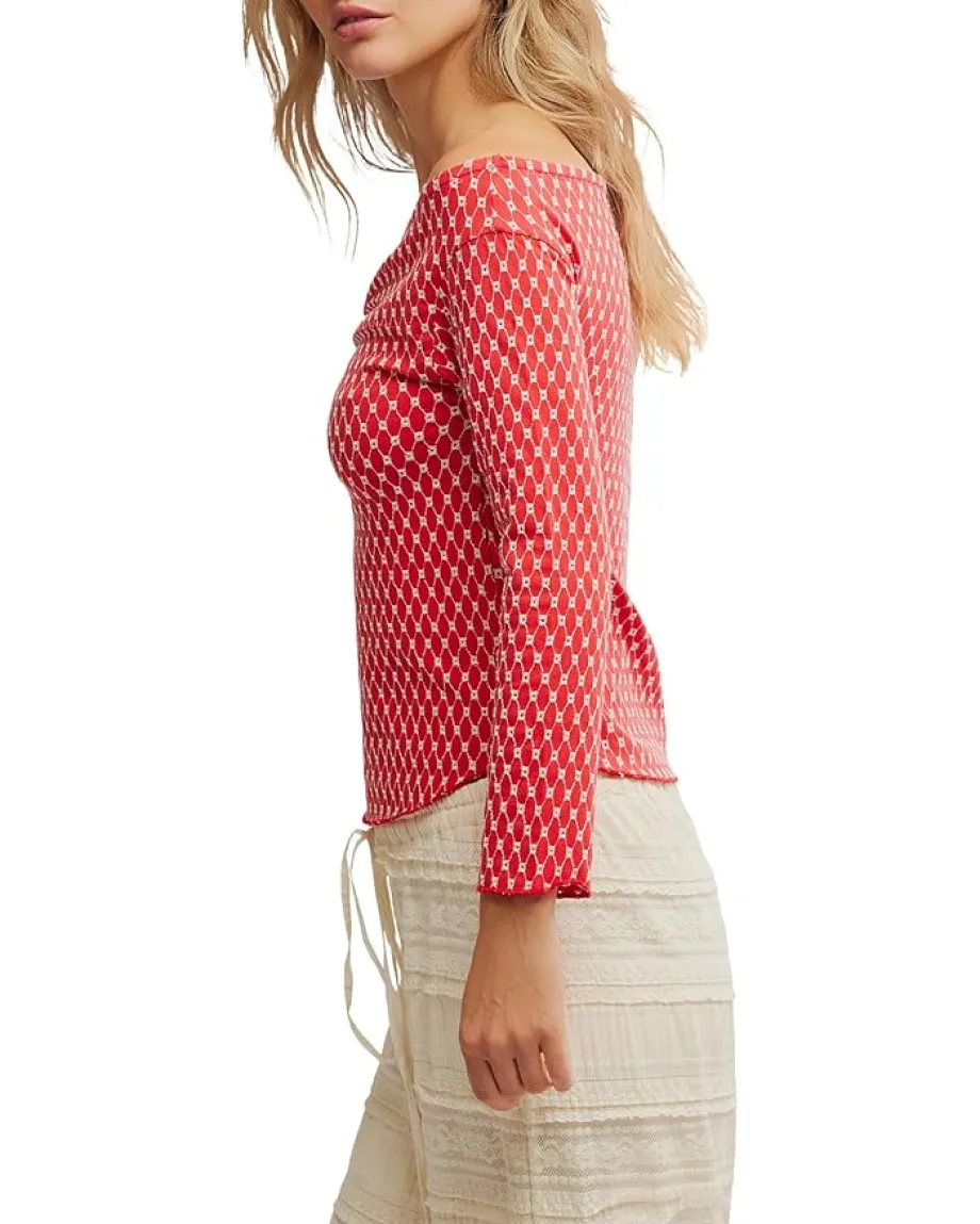 Free People Gia Eyelet Top Red Combo Outlet