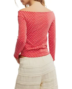 Free People Gia Eyelet Top Red Combo Outlet
