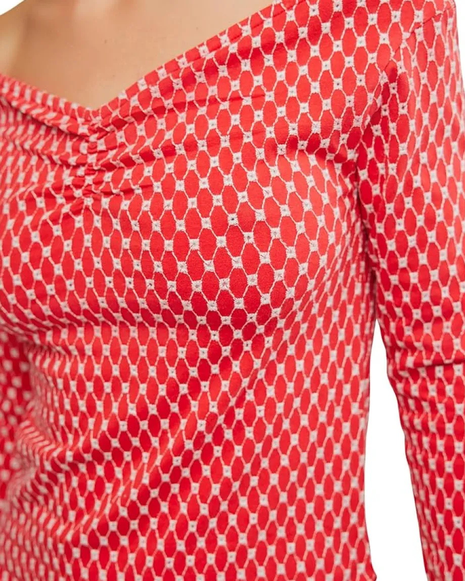Free People Gia Eyelet Top Red Combo Outlet