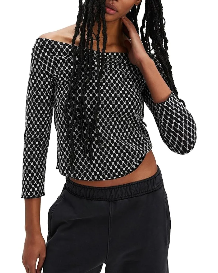 Free People Gia Eyelet Top Black Combo Sale