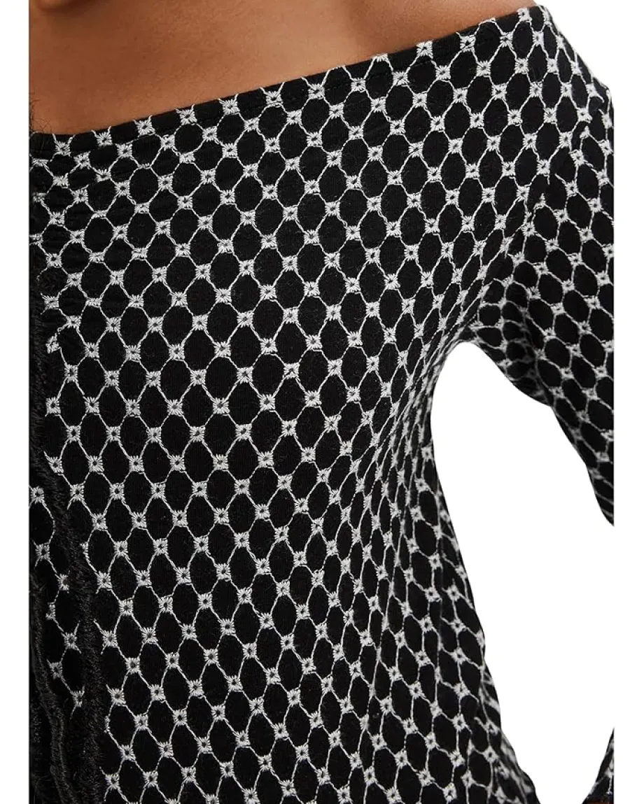 Free People Gia Eyelet Top Black Combo Sale