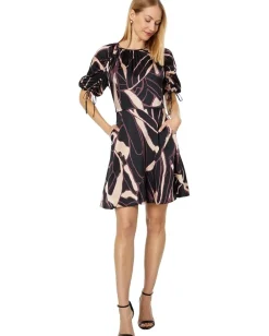 Ted Baker Gilliaa Printed Mini Fit-and-Flare with Puff Sleeve Black Hot