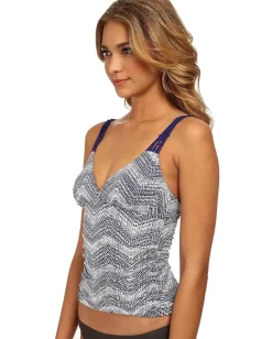 Women Badgley Mischka Gisele Shirred Tankini w/ Macrame Trim