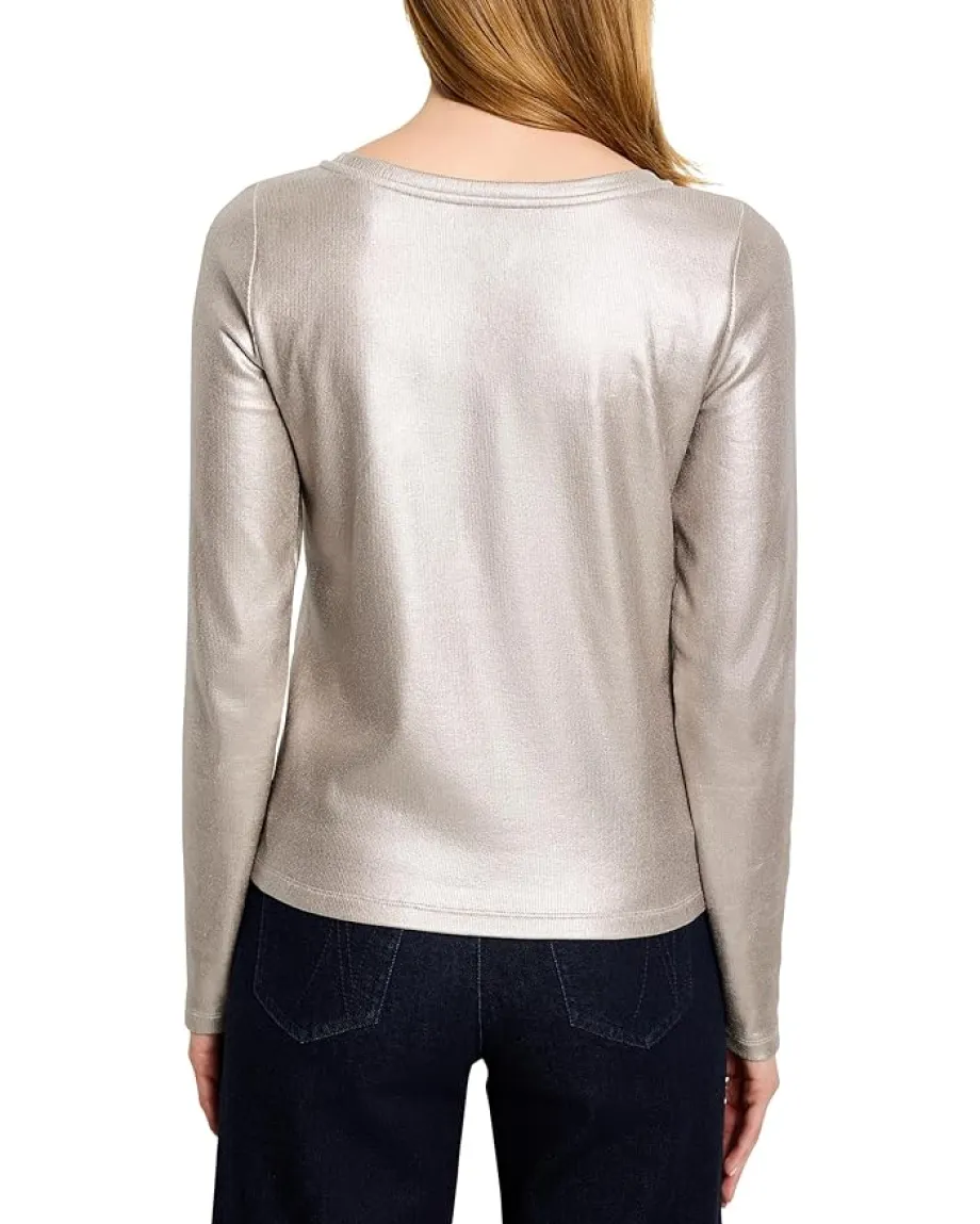 NIC+ZOE Glazed Rib Boat Neck Tee Taupe Hot