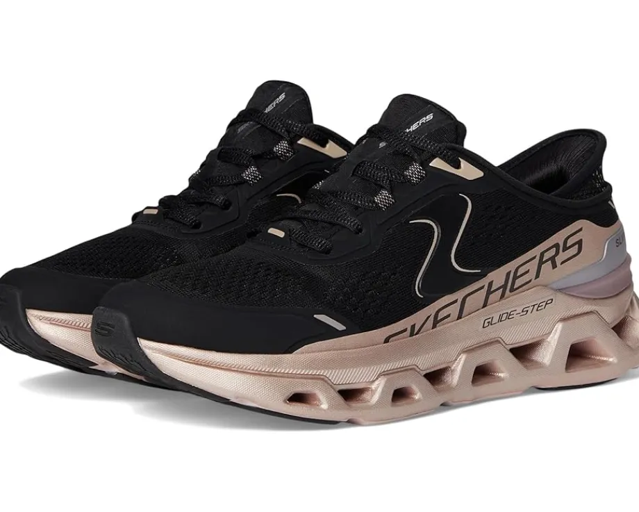 SKECHERS Glide-Step Altus Starlight Shine Hands Free Slip-Ins Black Rose Gold Clearance
