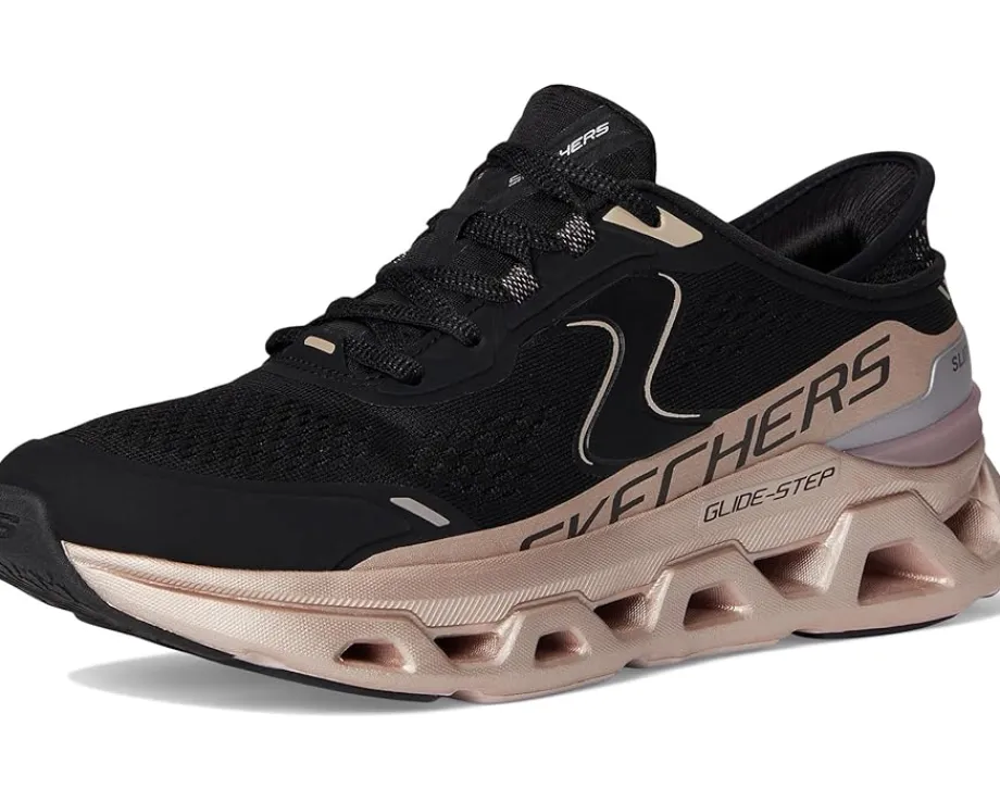 SKECHERS Glide-Step Altus Starlight Shine Hands Free Slip-Ins Black Rose Gold Clearance