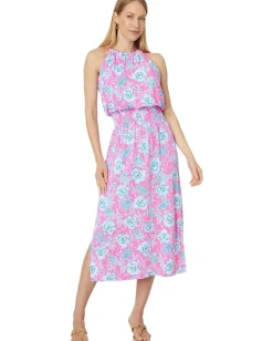 Lilly Pulitzer Gracelyn Halter Midi Dress Roxie Pink Wave N Sea Discount