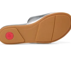 FitFlop Gracie Crystal Maxi-Buckle Metallic-Leather Slides Silver Sale