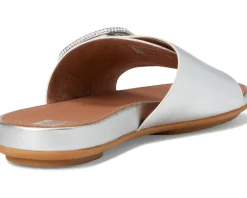 FitFlop Gracie Crystal Maxi-Buckle Metallic-Leather Slides Silver Sale
