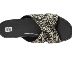 FitFlop Gracie Woven Cross Slides Black/Ivory Mix Hot