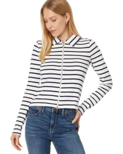 Women Madewell Grill Long Sleeve Zip Top Stripe