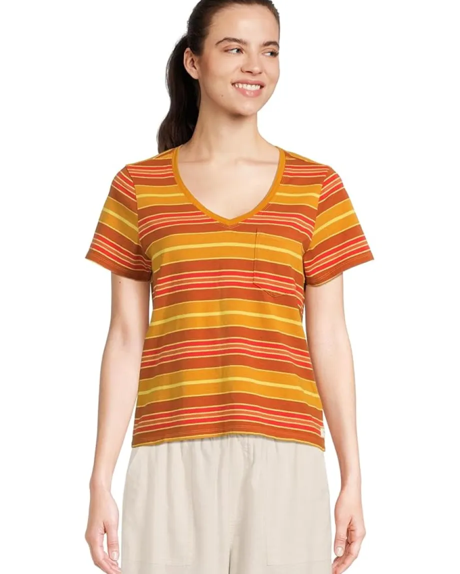 Toad&Co Grom V Neck Short Sleeve Shirt Sunset Stripe Outlet