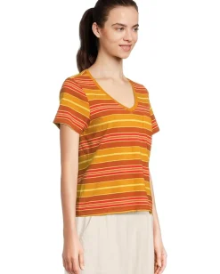 Toad&Co Grom V Neck Short Sleeve Shirt Sunset Stripe Outlet