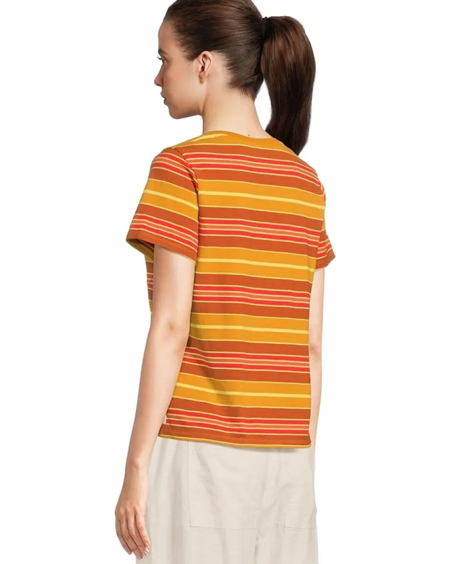 Toad&Co Grom V Neck Short Sleeve Shirt Sunset Stripe Outlet