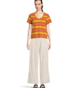 Toad&Co Grom V Neck Short Sleeve Shirt Sunset Stripe Outlet