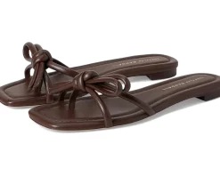 Loeffler Randall Hadley Leather Bow Flat Sandals Chocolate New