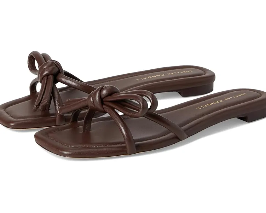 Loeffler Randall Hadley Leather Bow Flat Sandals Chocolate New