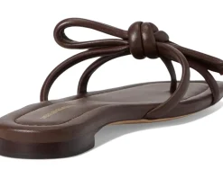 Loeffler Randall Hadley Leather Bow Flat Sandals Chocolate New