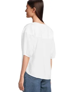 Mod-o-doc Half Sleeve Shirred Yoke Top White New