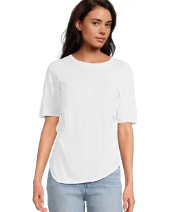 Women Mod-o-doc Half Sleeve Side Pleats Asymmetric Hem Top