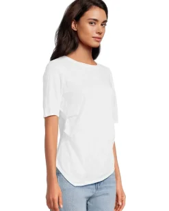 Women Mod-o-doc Half Sleeve Side Pleats Asymmetric Hem Top